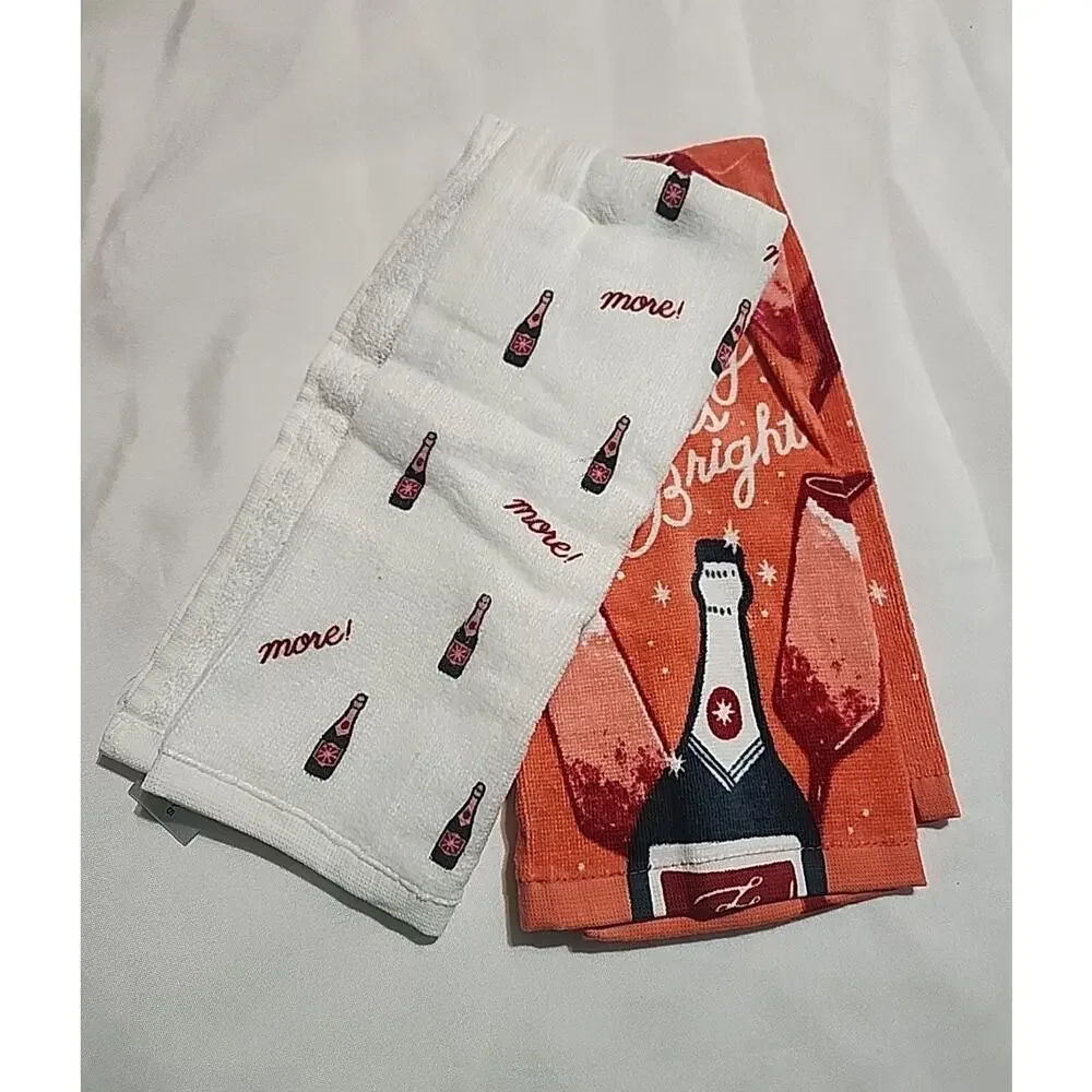 Holiday Cheer Kitchen Towels Making Spirits Bright Wine Bottles Set of 2